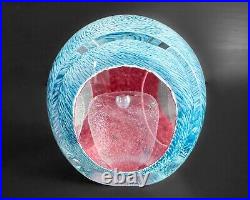 Tom Philabaum 3.4 Vtg 1989 Faceted Blue Pink Art Glass Paperweight (3 Sided)