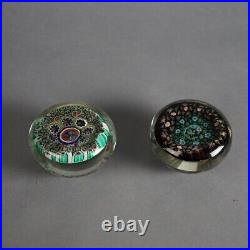 Two Antique Millefiori Art Glass Paperweights 19thC