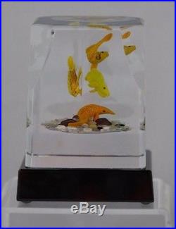 UNUSUAL & Awesome GORDON SMITH Aquarium KOI Paperweight Art Glass CUBE Sculpture