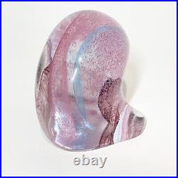 VINTAGE Art Glass Paperweight SEA SHELL Snail Form Pink Confetti Lattice Signed