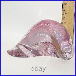 VINTAGE Art Glass Paperweight SEA SHELL Snail Form Pink Confetti Lattice Signed