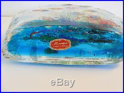 Vintage Italian Art Glass Fish Aquarium Murano Paperweight Sculpture Paper Label