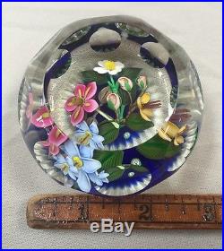 VINTAGE PERTHSHIRE PAPERWEIGHT 3-D BOUQUET LAMPWORK ART GLASS FACETED withBOX RARE