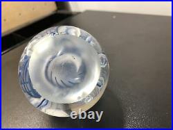 VINTAGE ROLLIN KARG ART GLASS PAPERWEIGHT Blue SWIRL WITH BUBBLE SIGNED Rare