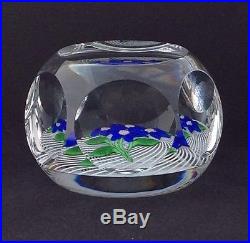 VINTAGE ST. LOUIS ART GLASS PAPERWEIGHT, FLOWERS ON LATTICINIO, 1977, FACETS, 3