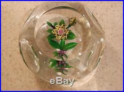 VINTAGE STUDIO ART GLASS FACETED PAPERWEIGHT CANE ARTIST SIGNED UNKNOWN 3 1/4