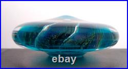 VTG 1996 Maytum Studios Iridescent Blue Disk Art Glass Paperweight Art Glass