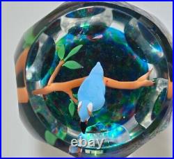 VTG HTF Perthshire Label Blue Bird on Branch Lampwork Faceted Paperweight 3D