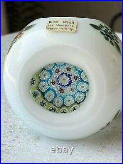 VTG. Murano Art Glass Millefiori Paperweight Hand Painted Floral Cased 3 X 3