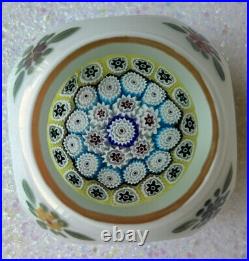 VTG. Murano Art Glass Millefiori Paperweight Hand Painted Floral Cased 3 X 3
