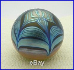 VTG STEVEN CORREIA PAPERWEIGHT Iridescent Blue Gold Black Pulled Feather 3 1977