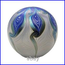 VTG Sign Vandermark 1979 Pulled Feathered Iridescent Swirl Art Glass Paperweight