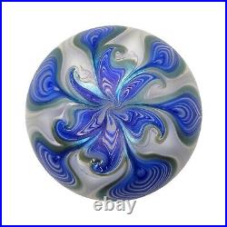 VTG Sign Vandermark 1979 Pulled Feathered Iridescent Swirl Art Glass Paperweight