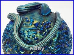 Very Rare Orient & Flume 1978 Blue Snake On Rock Art Glass Studio Paperweight