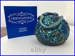 Very Rare Orient & Flume 1978 Blue Snake On Rock Art Glass Studio Paperweight
