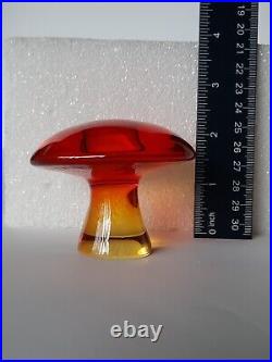 Viking Art Glass Mushroom Paperweight Orange Persimmon Yellow Hand Blown