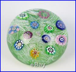 Vintage 1971 Perthshire Green Ground Spaced Millefiore Paperweight Early Glass