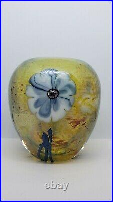 Vintage 1982 Josh Simpson Floral Art Glass Paperweight Vase