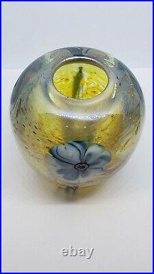 Vintage 1982 Josh Simpson Floral Art Glass Paperweight Vase