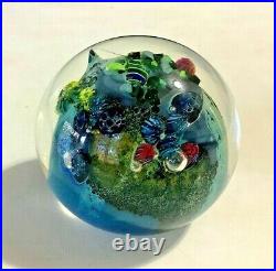 Vintage 1995 Signed Josh Simpson 3 Inhabited Planet Art Glass Paperweight 12-35