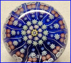 Vintage 2.5 Perthshire Millefiori Center P Cane Blue Field Spoked Paperweight
