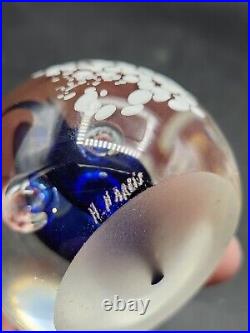 Vintage, ALIEN HEAD Hand Blowen Art Glass Paperweight Signed H Harris