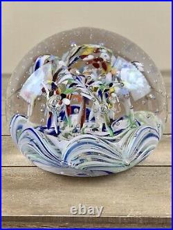 Vintage ALTAGLASS Art Glass CANADA Flower Multicolor Paperweight with Label