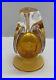 Vintage Art Glass Paperweight with Amber Clear Signed On Top 4-1/4 With Specks
