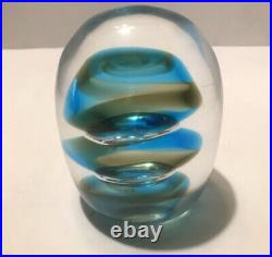 Vintage Art glass Signed paperweight K OKAWA Magnum 1984 Blue Large