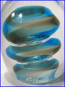 Vintage Art glass Signed paperweight K OKAWA Magnum 1984 Blue Large