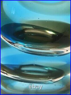 Vintage Art glass Signed paperweight K OKAWA Magnum 1984 Blue Large