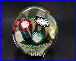 Vintage Baccarat 1885 Round Art Glass Paperweight Assorted Color Florets 4.5