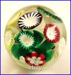 Vintage Baccarat 1885 Round Art Glass Paperweight Assorted Color Florets 4.5