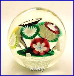 Vintage Baccarat 1885 Round Art Glass Paperweight Assorted Color Florets 4.5