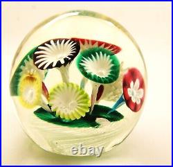 Vintage Baccarat 1885 Round Art Glass Paperweight Assorted Color Florets 4.5