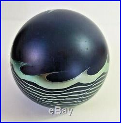 Vintage CORREIA Art Glass IRIDESCENT Moon and Waves Frosted Purple Paperweight