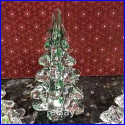 Vintage Clear Green Crystal Christmas Tree Paperweight Art Glass Set of 5