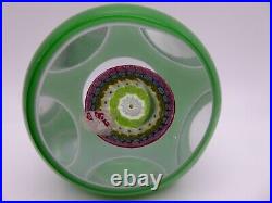 Vintage Close Concentric Millefiori Porthole Paperweight Green & White Overlay