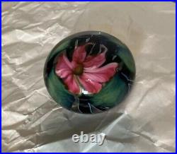 Vintage David Lotton Studio Art Glass Paperweight Pink Flower Signed 1992