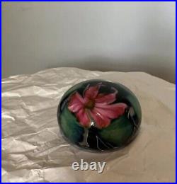 Vintage David Lotton Studio Art Glass Paperweight Pink Flower Signed 1992