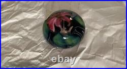 Vintage David Lotton Studio Art Glass Paperweight Pink Flower Signed 1992