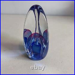 Vintage Ed Kachurik PA Art Glass Signed 1995 Sculpture Paperweight Purple & Blue