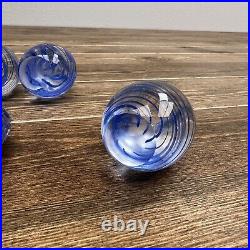 Vintage Egg Shape Murano Glass Paperweight Blue Swirls Set Of 5