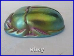 Vintage Favrile Iridescent Egyptian Scarab Studio Art Glass Paperweight, Signed
