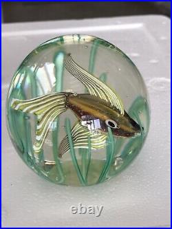 Vintage Fratelli Toso Aquarium Iridescent Fish & Seaweed Glass Paperweight