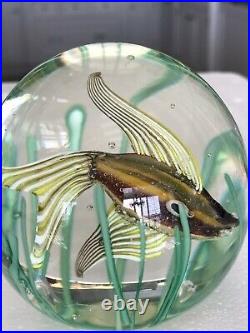 Vintage Fratelli Toso Aquarium Iridescent Fish & Seaweed Glass Paperweight