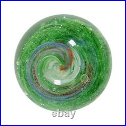 Vintage Galaxy Studio Green Orange Blue Bubbles Blown Art Glass Paperweight