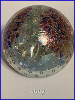 Vintage Glass Eye Studio Iridescent Sphere Art Glass Paperweight Bubbles GES 96