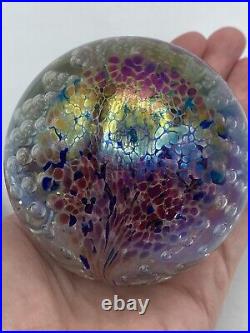 Vintage Glass Eye Studio Iridescent Sphere Art Glass Paperweight Bubbles GES 96