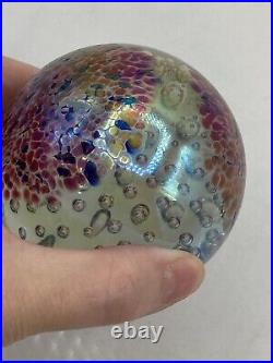 Vintage Glass Eye Studio Iridescent Sphere Art Glass Paperweight Bubbles GES 96